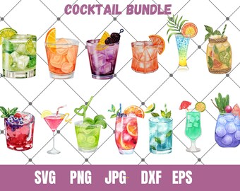 Watercolor Cocktail Clipart ,Wedding Cocktail Illustration,Signature Drink Svg,Wine Glass svg,Shot Glass Svg,Mojito svg,cocktail pack
