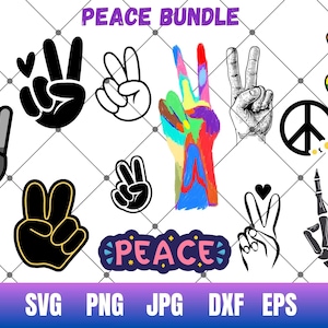 Paquete de símbolos de paz SVG, símbolos de paz de mano SVG, archivos vectoriales con el logotipo de la paz, silueta de icono de paz, símbolo de paz SVG, palabra paz SVG, archivo de corte cricut
