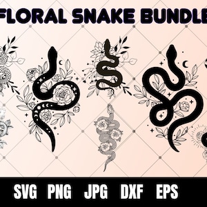 Pacote Floral Snake Svg, Cobra Celestial svg, Cobra com flores svg, Cobra mística svg, Design de cobra Svg, Arquivos cortados para Cricut, Silhueta