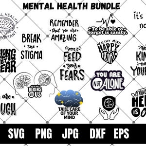 Pacchetto SVG per la salute mentale, depressione in formato SVG, SVG positivo, SVG motivazionale, Consapevolezza della salute mentale, SVG ispiratore, Taglia file per Cricut