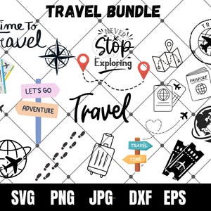 Pacote SVG de viagem, Citações de viagem Svg, Férias Svg, Aventura SVG, viagem PNG, viagem svg, clipart de viagem, arquivos Svg para cricut, silhueta