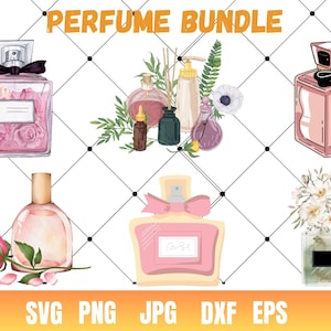 Aquarell Parfüm Clipart, 5 hochwertige JPEGs, Parfüm Flasche Clipart, Mode Clipart, Beauty Clipart, Parfüm mit Blumen, Printables