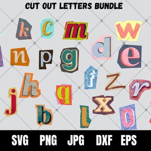 Alfabeto Svg, letras recortadas, letras de revistas rotas, decoración del aula, letras de rescate para diarios basura, letras de tablón de anuncios, recortes de Cricut