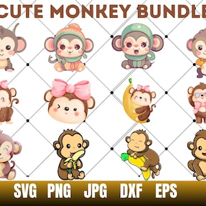 Monkeys Clipart Set - clip art set of cute monkeys, monkey, baby, safari, jungle - Instant Download, Personal Use, Commercial Use, PNG