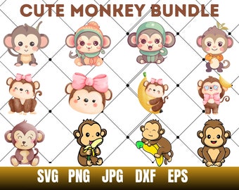 Cute Monkeys Clipart Set – Safari Jungle Animal Graphics (PNG, Instant Download)