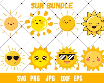 Cute Sun SVG Bundle, Summer Clipart (Digital Download)