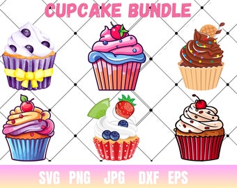 Cupcake Clipart Bundle, Sweets Outline SVG (Digital Download)