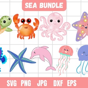 Sea Animals Svg, Beach Svg Bundle, Ocean Svg, Sea Life Svg, Mermaid Svg, Octopus Svg, Shark Svg, Seashell Svg, Dolphin Svg, Crab Svg