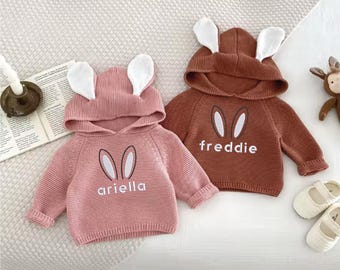 Suéter personalizado con orejas de conejo de Pascua: recuerdo bordado