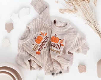 Mono o jersey de bebé con calabaza bordada personalizada: 100 % algodón suave. Conjunto de otoño de 0 a 3 meses y 5 años.