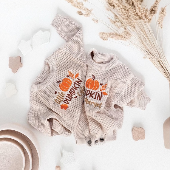 Personalised Embroidered Pumpkin Baby Romper or Jumper: 100% Soft cotton Autumn Outfit 0-3m - 5yrs
