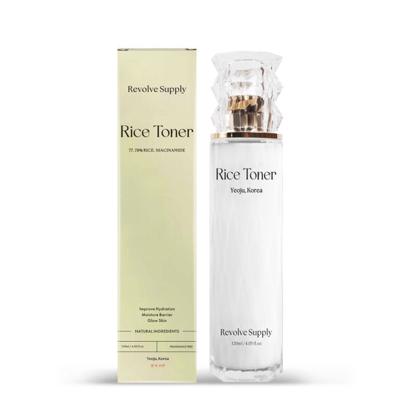 Revolve Supply 77.8% Rice Extract from Korea, Glow Essence with Niacinamide, Hydrating for Dry Skin, Fragrance Free, K Beauty Toner 120 ML