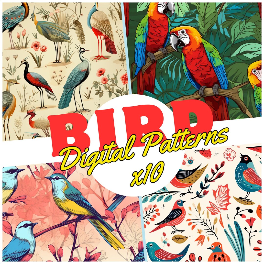 Vintage Digital Paper, Bird Design, Seamless Tiled Pattern, Scrapbook ...