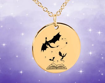 Dragon Necklace, Fantasy Book Engraved Jewelry Gift, Bookish Gift, Birthday Gift For Friend, Book Reader Christmas Gift, Custom Engrave Gift