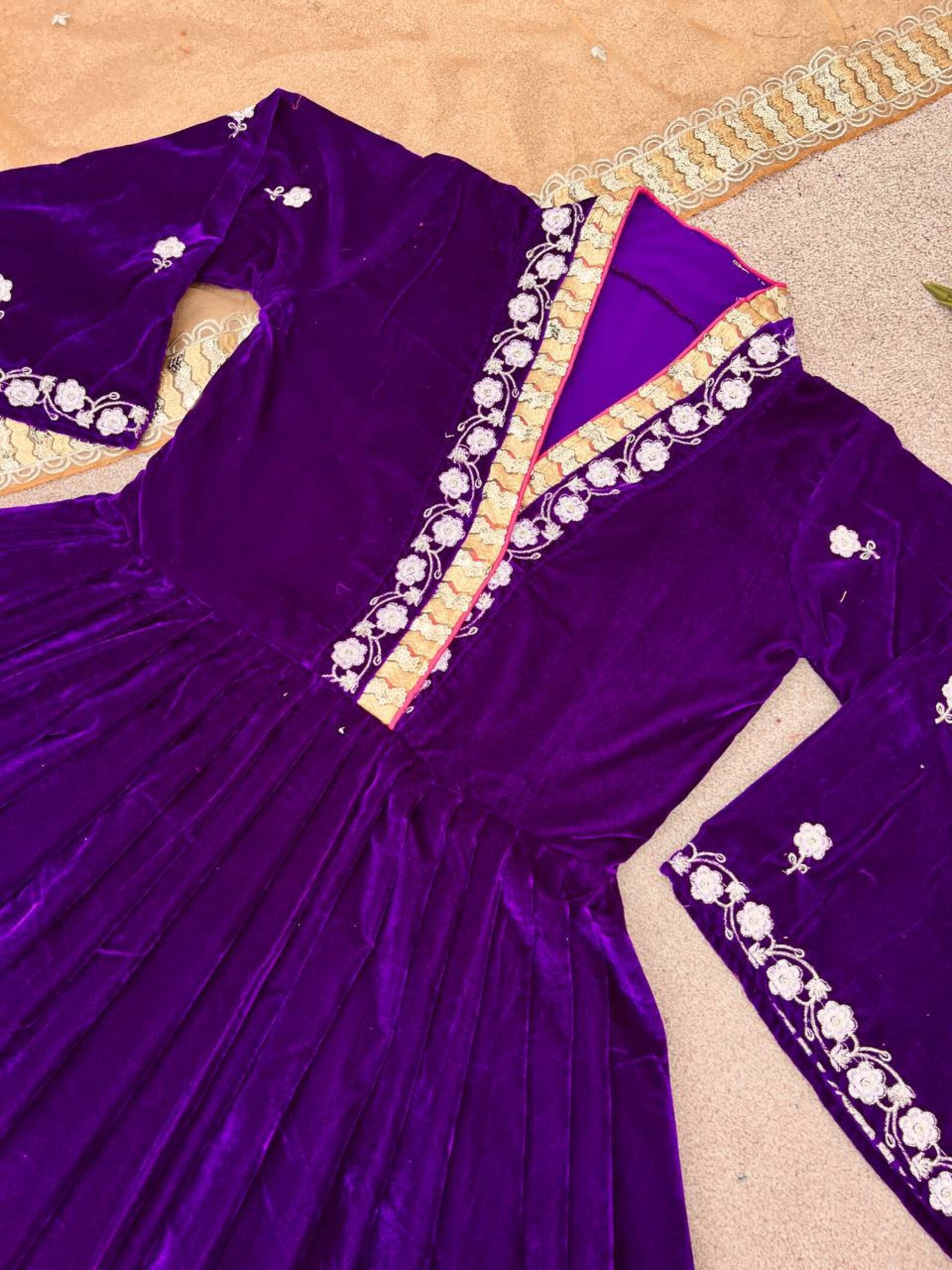 Purple Designer Pakistani Velvet Suits Women Ready Made Kurta Etsy