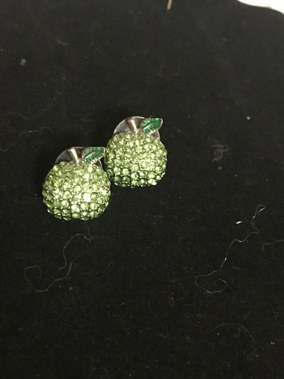Green Crystal Apple Earrings - image 1