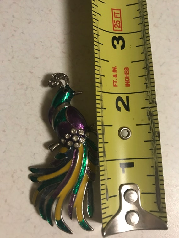 Vintage Enamel Peacock Brooch - image 4