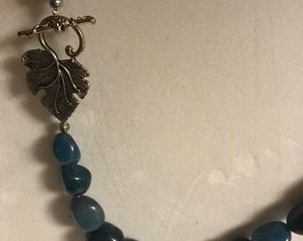 Blue Agate Necklace w/ Leaf Toggle Clasp