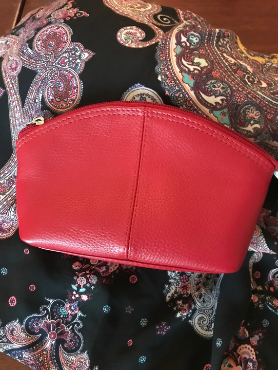 Red Leather Cosmetic Pouch
