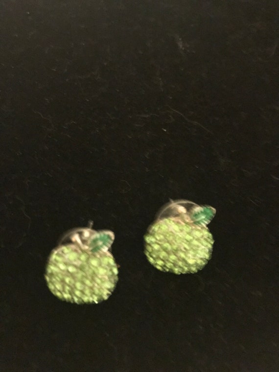 Green Crystal Apple Earrings - image 2