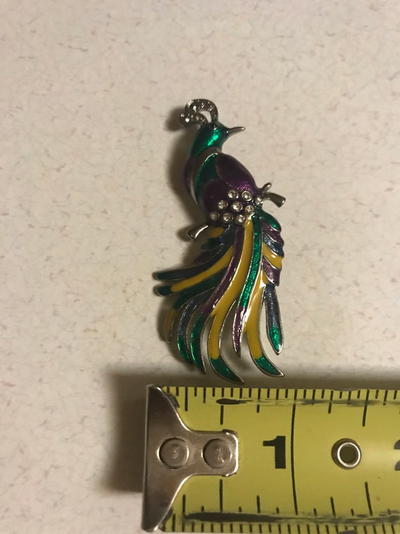 Vintage Enamel Peacock Brooch - image 5