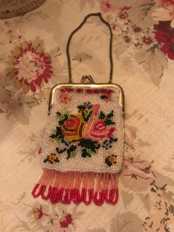 Vintage Beaded Rose Bag