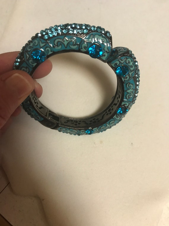 Vintage Blue Crystal and Enamel Cuff Bracelet