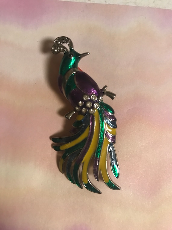 Vintage Enamel Peacock Brooch