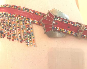 Vintage Leather Seed Bead Native American Southwest Belt - Etsy display picture 1