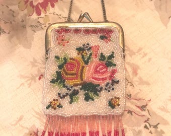 Vintage Beaded Rose Bag