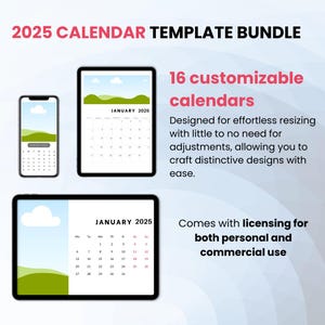Editable 2025 Calendar Templates | 16 Customizable Designs for Canva | Instant Download | Easy to Use | Digital Planner
