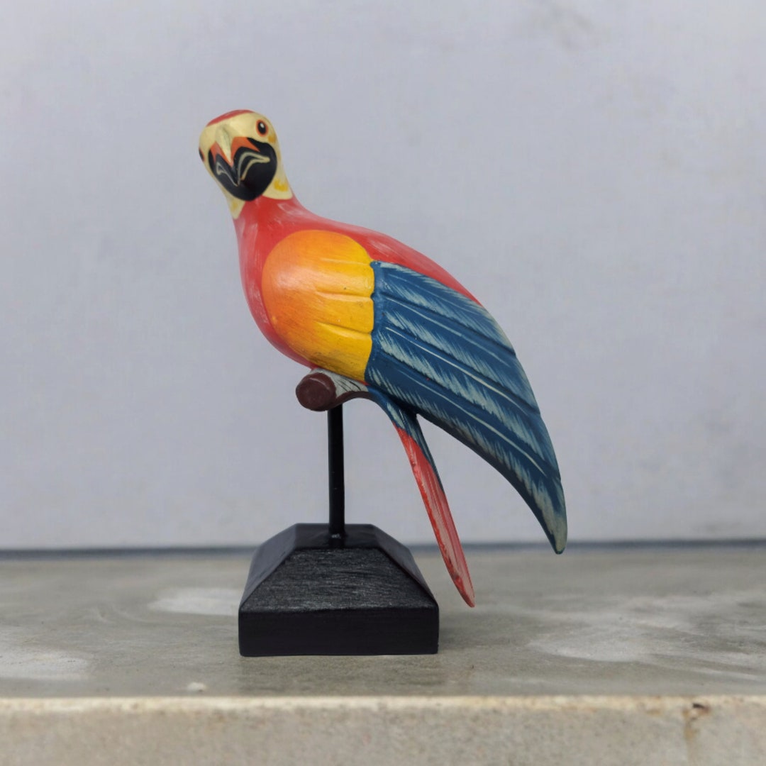 Vintage Handmade Wooden Parrot With a Stand - Etsy - Handmade Wooden Parrot Bird Stands For Sale
