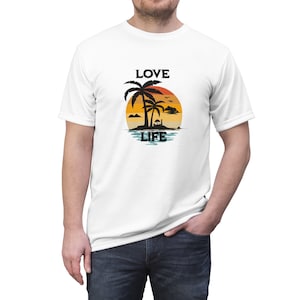 Love Life Beach Sunset T-Shirt, Palm Tree Sunset Shirt, Unisex Retro Sunset T-Shirt, Tropical Beach Palm Tree, Ocean Sunset, Gift For Her