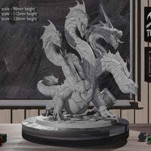 Miniatura di Idra divoratrice a 5 teste / Figurina fantasy DND / Mostro Idra / Scala 28 mm - 36 mm / Stampa 3D in resina 12k / Dettagli elevati /