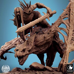 Nieumarły Jeździec Ghuli | Miniatura Nietoperza V2 | Miniatura Premium DnD | Miniatura Stołowa | Szlifowana i Zagruntowana | Drukowana w Żywicy 3D| 28 mm 32 mm 36 mm |