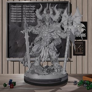 Miniatura di Moloch Scourge of Inferno / Figurina DND / Miniatura di demone / Scala 25 mm - 54 mm / Stampa 3D in resina 12k / Dettagli elevati /