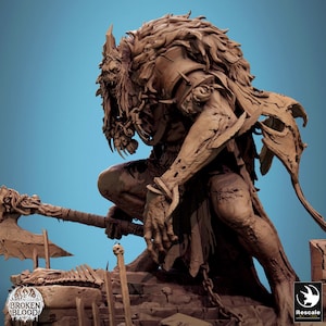 Miniatyrfigur av den odöda kungen | Premium DnD-miniatyr | Bordsminiatyr | Slipad och grundmålad miniatyr | 3D-utskriven i harts | 28 mm 32 mm |
