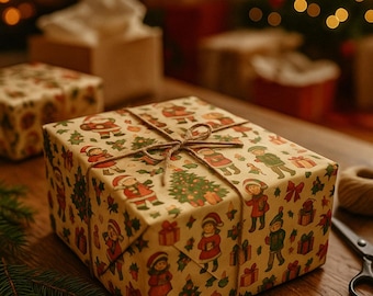 Vintage Christmas Wrapping Paper 1950s Xmas Gift Wrapping Paper Festive Wrap for Vintage Christmas Gift Wrap