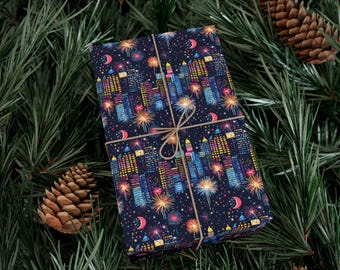 New Years Eve Gift Wrap Paper New Year Present Wrapping Paper New Year New Me 2025 Fireworks Themed Starry Night