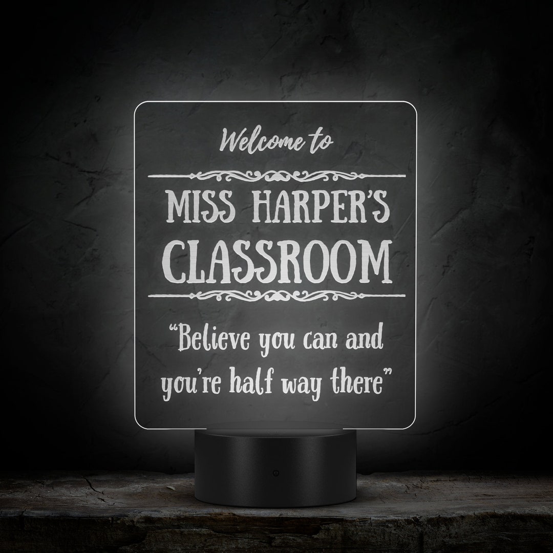 Custom Teacher Sign Classroom Personalized Last Name LED Light Teacher ...