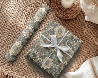 Eid Wrapping Paper Islamic Gift Wrap Ramadan Gift Wrap Eid Mubarak Wrapping Paper Crescent Moon Lantern Design Muslim Gift Wrap