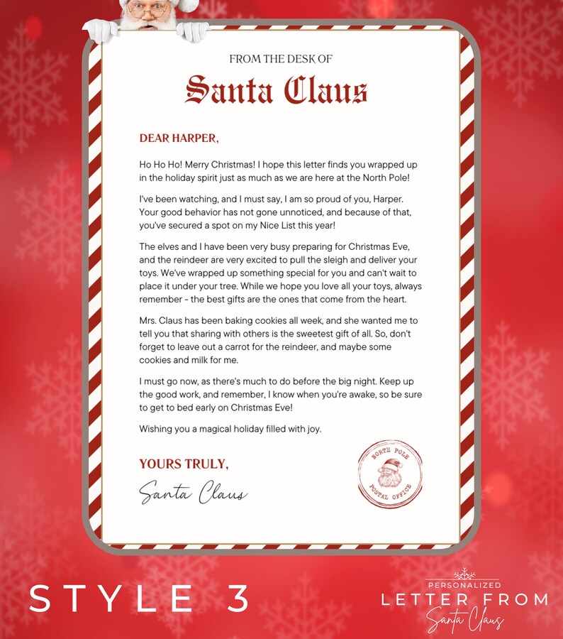 Personalized Letter From Santa Custom Letter From North Pole ...