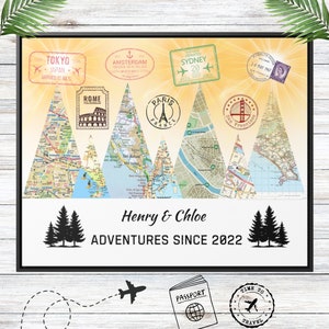 Reisende Wandkunst, individuelle Karte, Reisekunst, personalisierte Karte für Paare, Geschenk für sie, Geschenk für Reisepartner, Camping-Geschenk