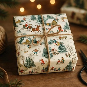 Vintage Forest Christmas Themed Wrapping Paper Forest Xmas Scene Gift Wrap Vintage Christmas Wrapping Paper