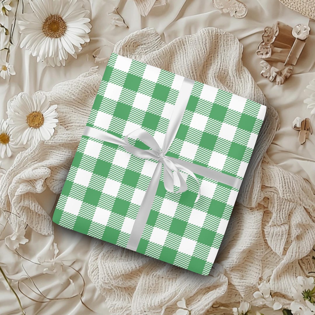 Green Gingham Checked Wrapping Papers Green Gingham Checkered Gift Wrap ...