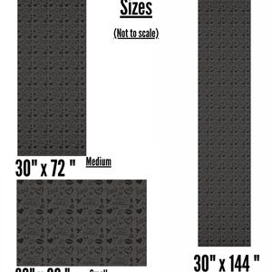 May include: Three sizes of black and white patterned fabric with a repeating design of hearts, kisses, and the word "XOXO". The fabric is available in 30" x 20", 30" x 72", and 30" x 144" sizes.