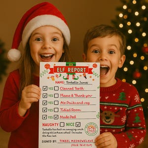 Editable Elf Report Card – Naughty or Nice Behavior Notice from Santa’s Elf | Magical Christmas Printable | Custom Canva Template