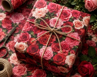 Roses Wrapping Paper Floral Gift Wrap with Roses Gift Wrap for Her Roses Mothers Day Valentines Day Gift Wrap Love
