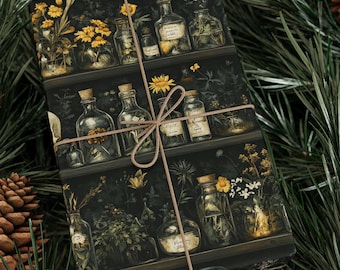 Gothic Themed Wrapping Paper - Dark Victorian Skulls, Ravens, and Roses Gift Wrap - Halloween Gothic Style Paper