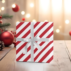 Candy Cane Striped Wrapping Paper Red White Stripe Christmas Gift Wrap, Festive Holiday Design, Perfect for Birthdays Celebrations Premium